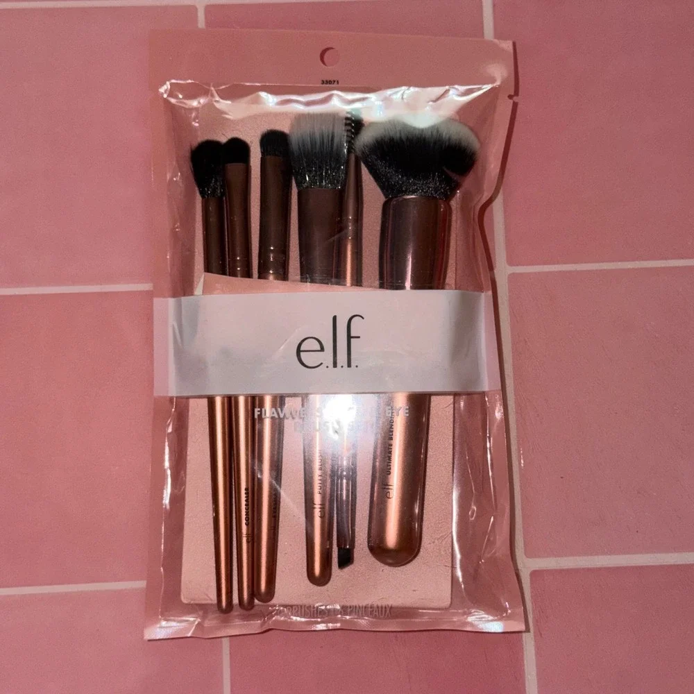 elf Flawless Face & Eye 6 Piece Makeup Brush Set Rose Gold New